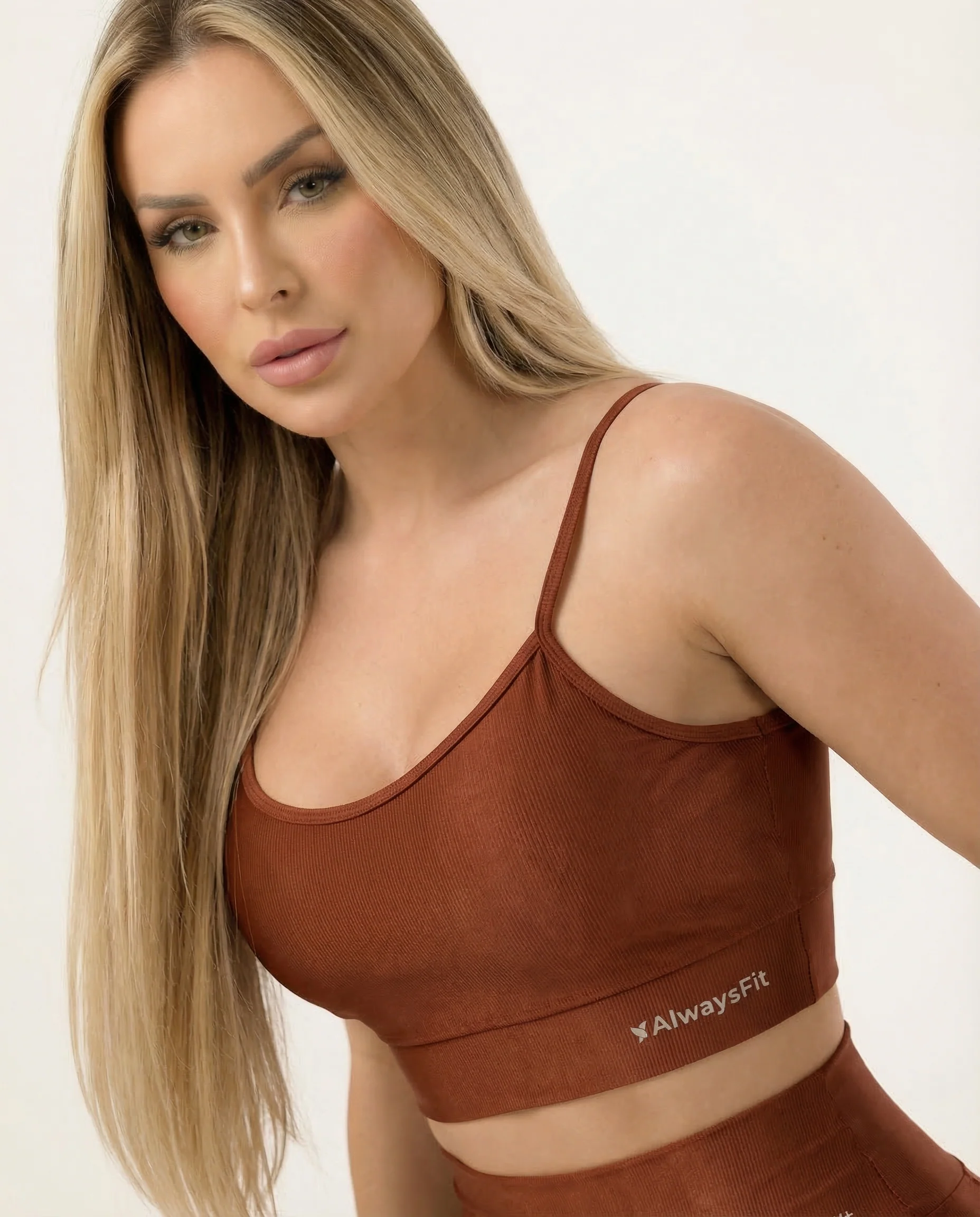 Conjunto Legging e Top Poliamida Canelado Chocolate- Always Fit - Image 3