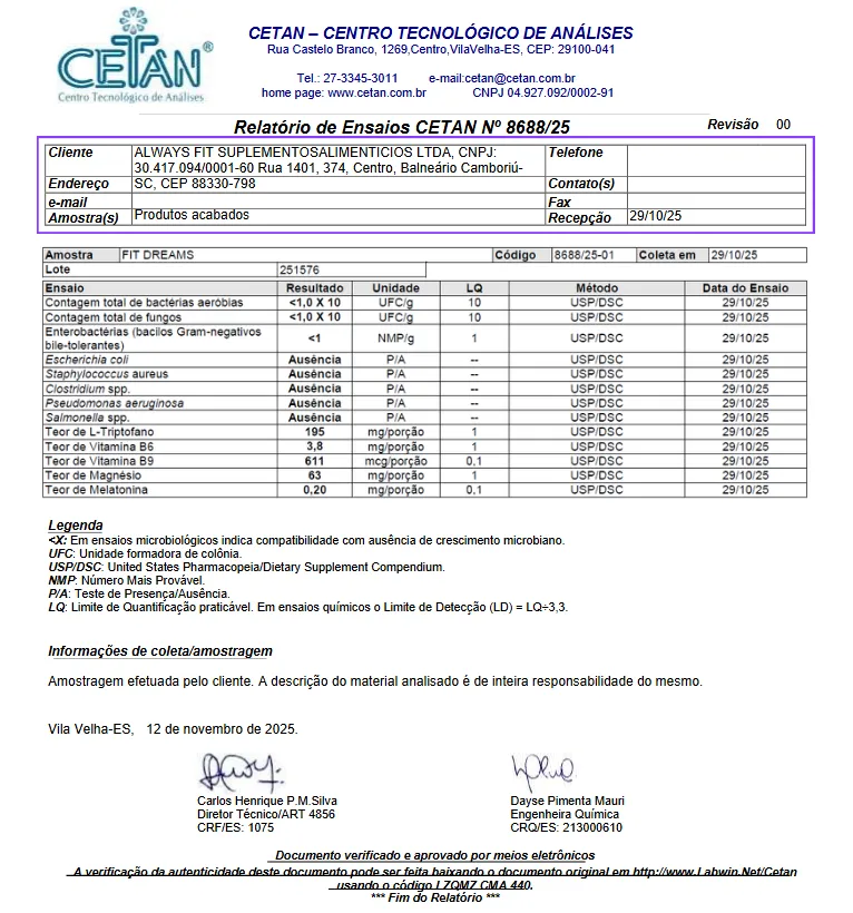 FitDreams® - Melatonina, Magnésio, L-Triptofano, B6 e B9 (MetilFolato) - 30 Cápsulas - Image 3