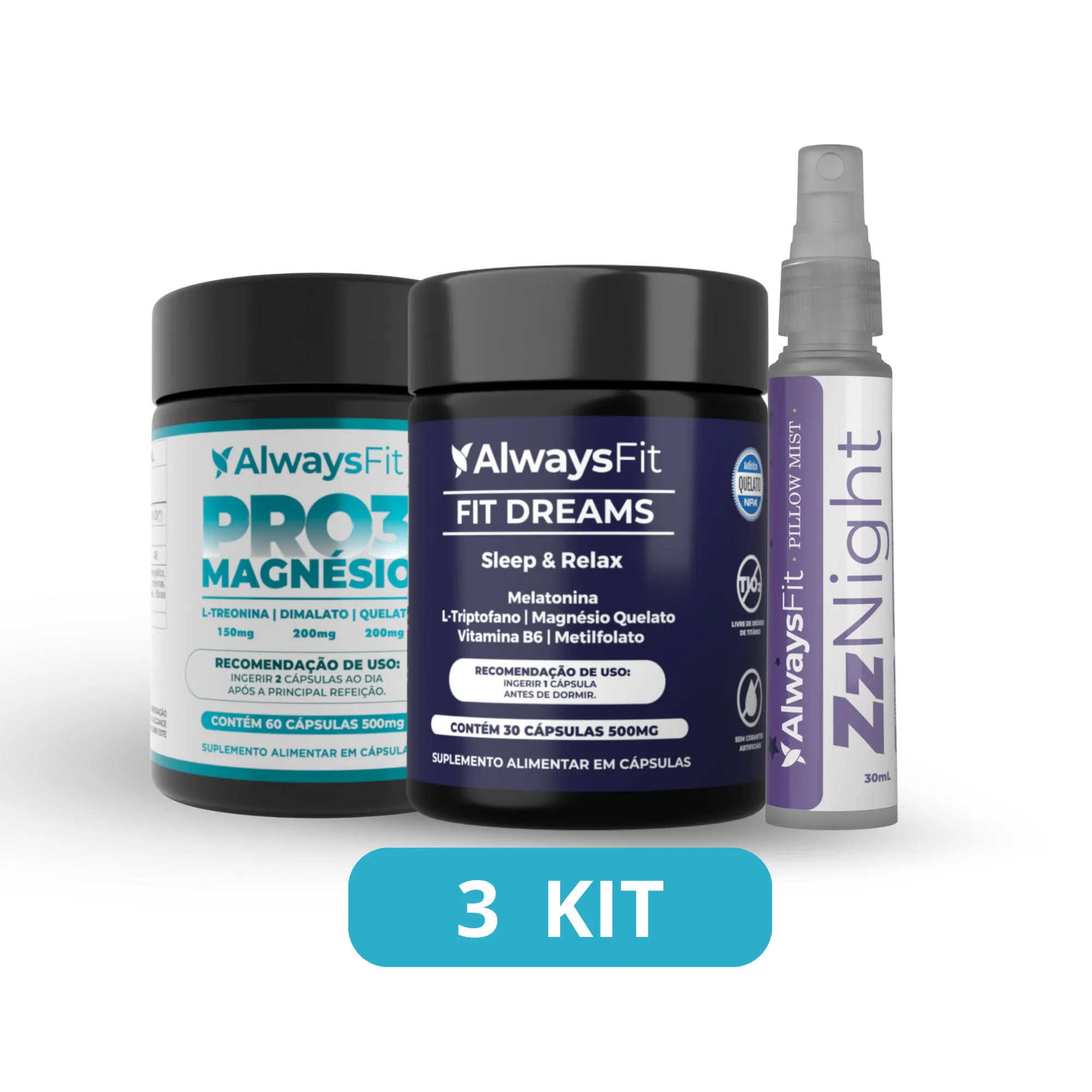 Kit dos Sonhos Always Fit – Pro3 Magnésio + FitDreams + ZzNight Pillow Mist - Image 3