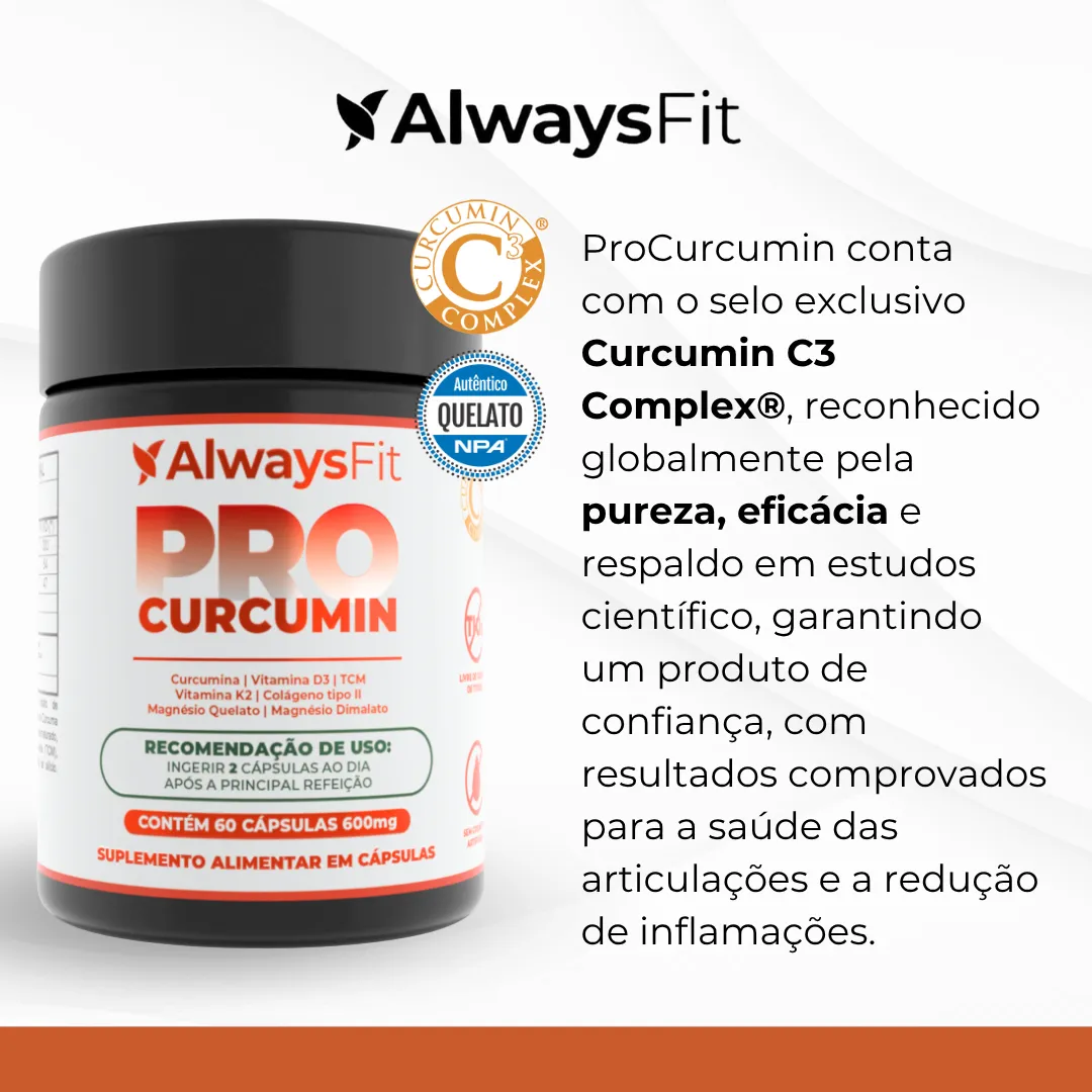 ProCurcumin C3 Complex® - Curcumina (Cúrcuma), Vitamina D3, K2, Magnésio, Colágeno Tipo 2 e TCM - 60 Cápsulas - Image 4