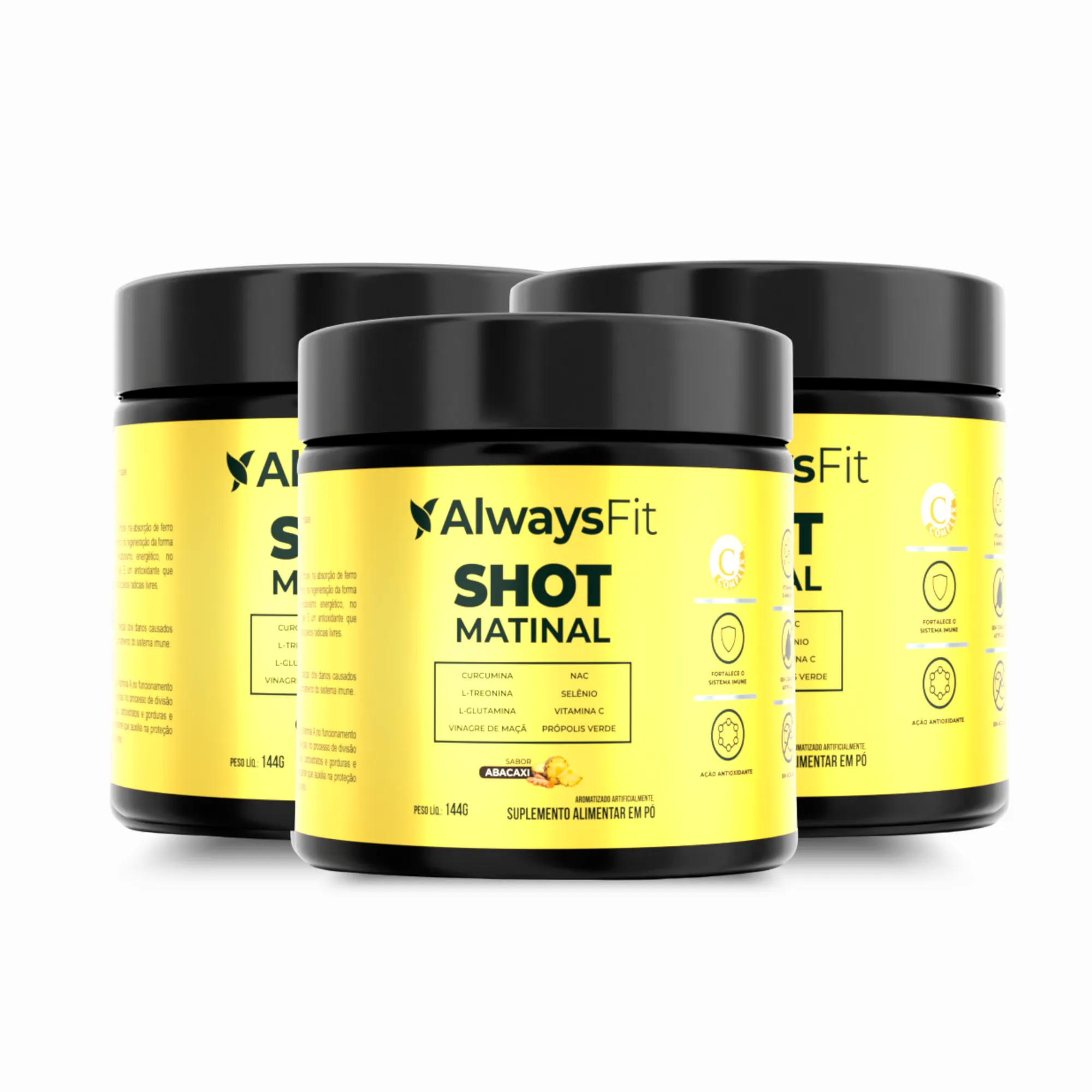 Shot Matinal Always Fit - Blend exclusivo Sabor Abacaxi com Curcumina, Glutamina, NAC, Vinagre de Maçã, Própolis Verde, Vit. C e + - Image 3