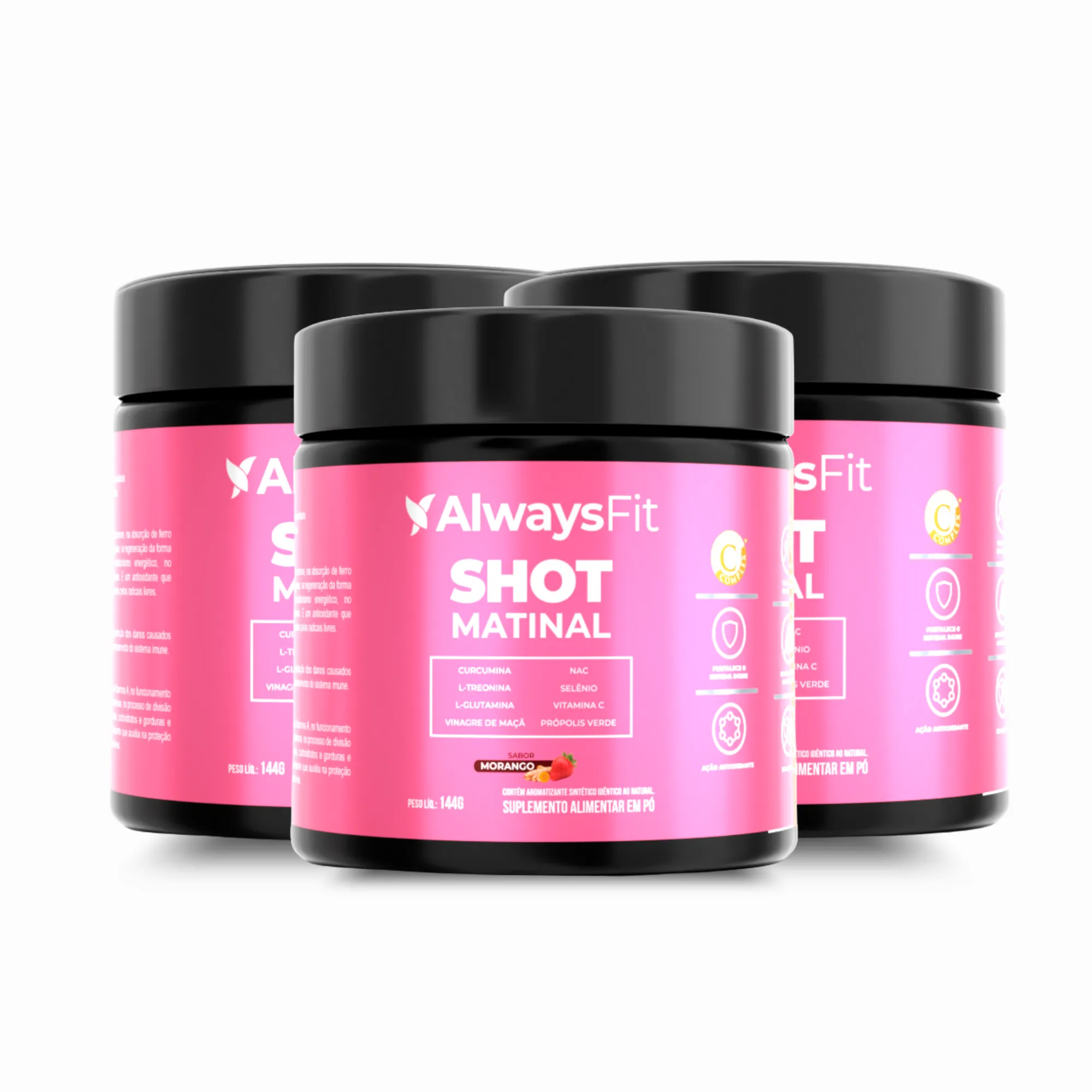 Shot Matinal Always Fit - Blend exclusivo Sabor Morango com Curcumina, Glutamina, NAC, Vinagre de Maçã, Própolis Verde, Vit. C e + - Image 4